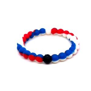 Lokai Red White Blue Beaded Bracelet with Black Accent Bead